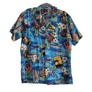Palmwave Hawaii Men Large Aloha Ukulele Floral Button Up Shirt Surf Board